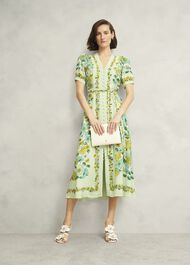 Ince Silk V Neck Floral Dress, Green Multi, hi-res